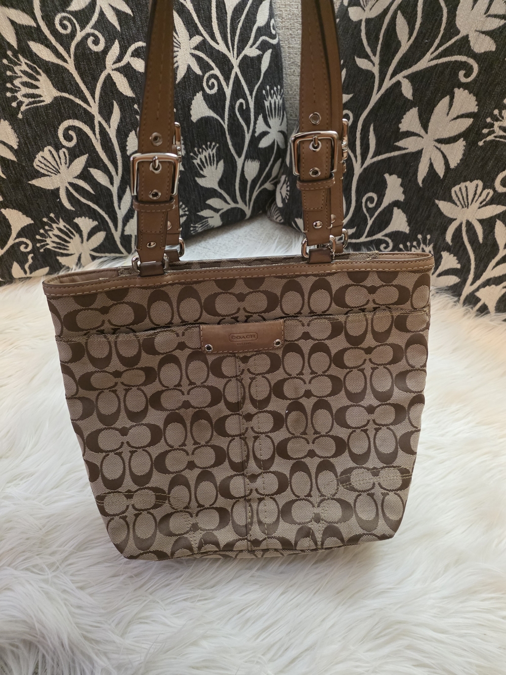 Coach Signature Canvas Tote in Brown and Tan